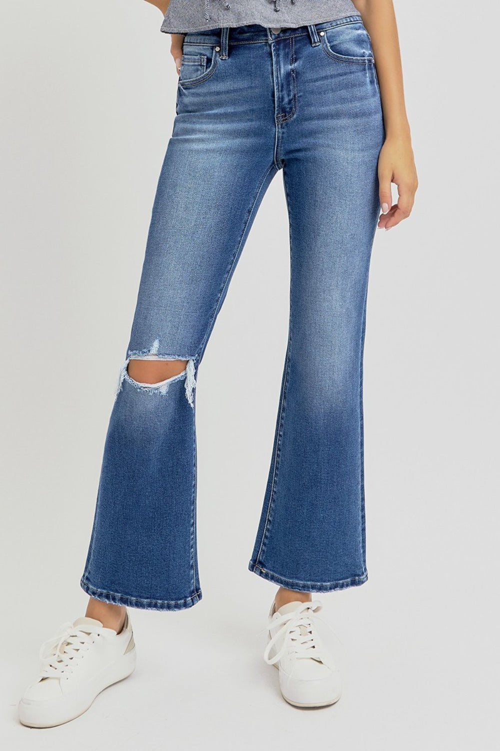 RISEN Distressed High Rise Crop Flare Jeans (0 to plus)