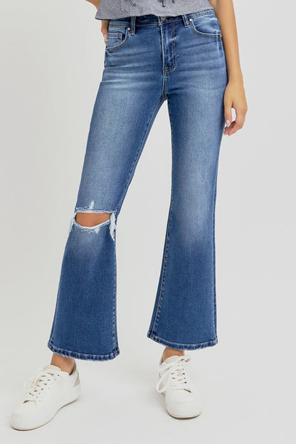 RISEN Distressed High Rise Crop Flare Jeans (0 to plus)