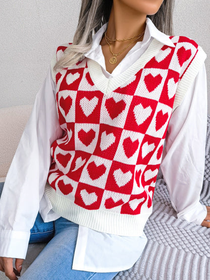 Heart V-Neck Sweater Vest (s-l, multiple colors)