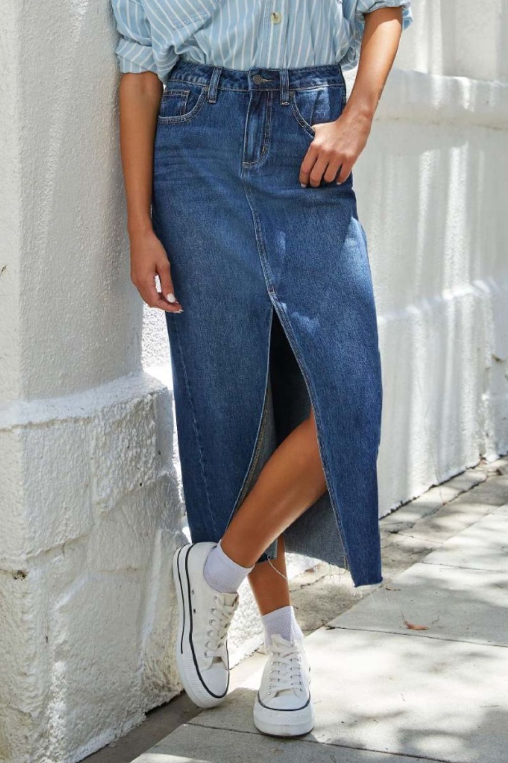 Slit Denim Skirt (s-2xl, multiple washes)