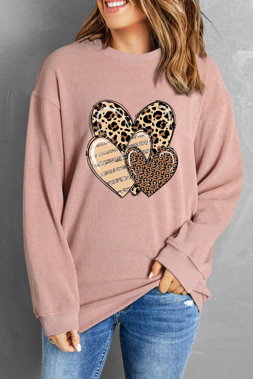 Ribbed Leopard Hearts Sweatshirt (s-2xl)