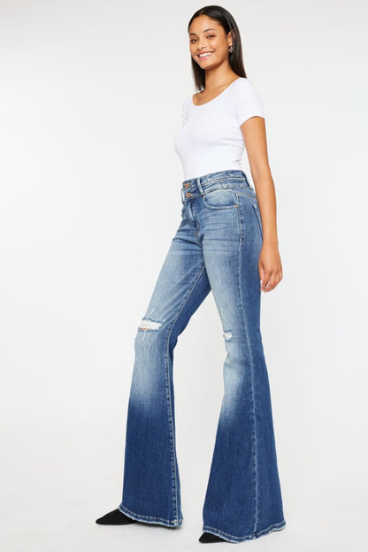 Kancan High Rise Wide Waistband Flare Jeans (1-15)