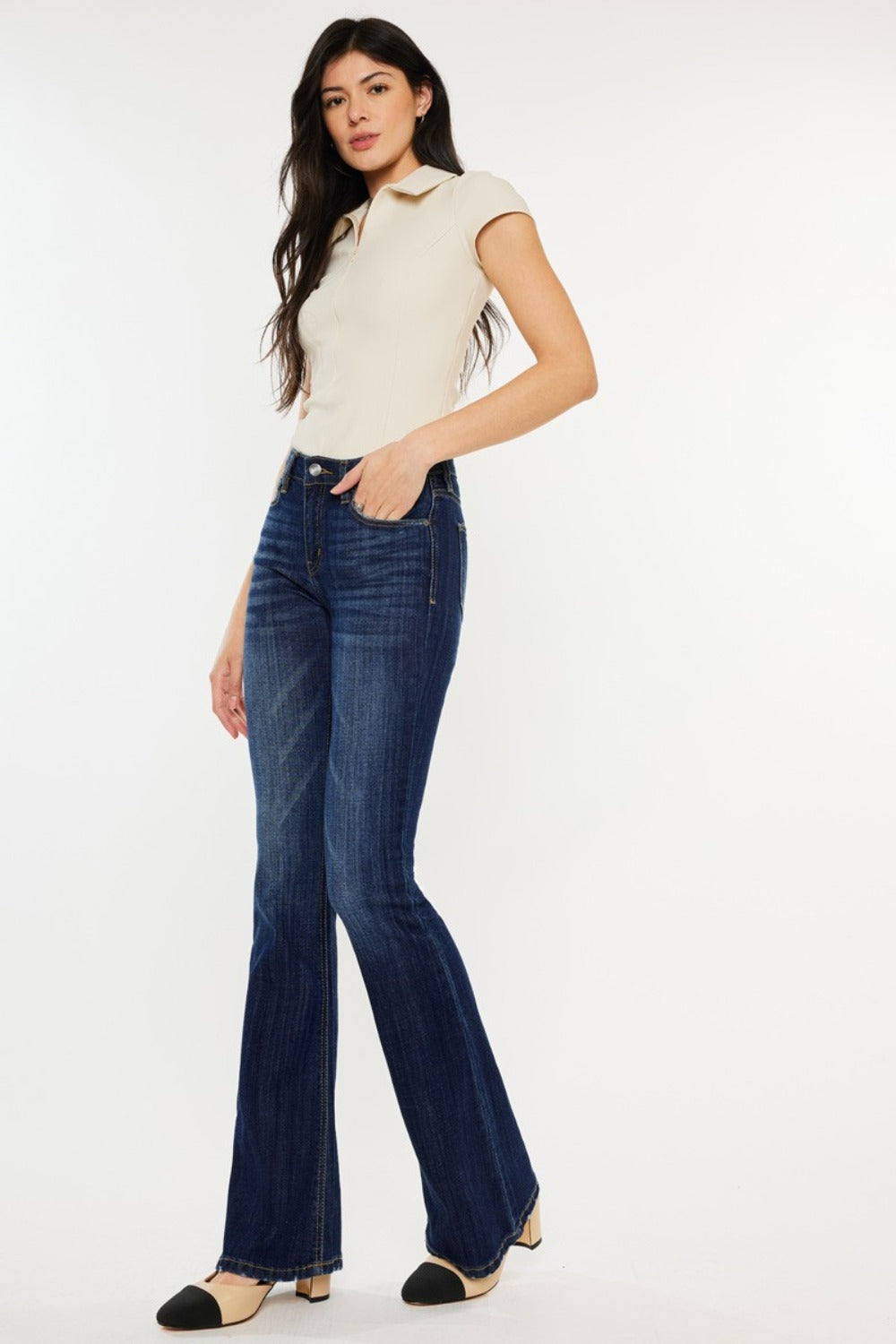 Kancan Mid Rise Slim Flare Jeans (size 1 to plus)