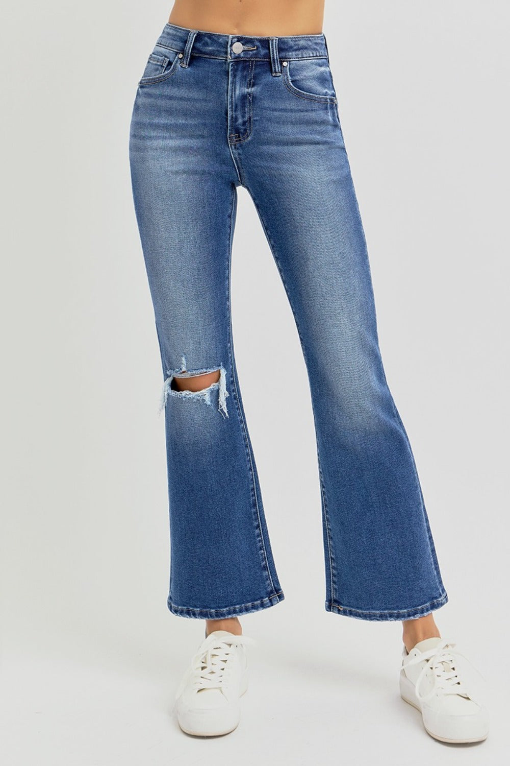 RISEN Distressed High Rise Crop Flare Jeans (0 to plus)