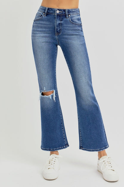 RISEN Distressed High Rise Crop Flare Jeans (0 to plus)