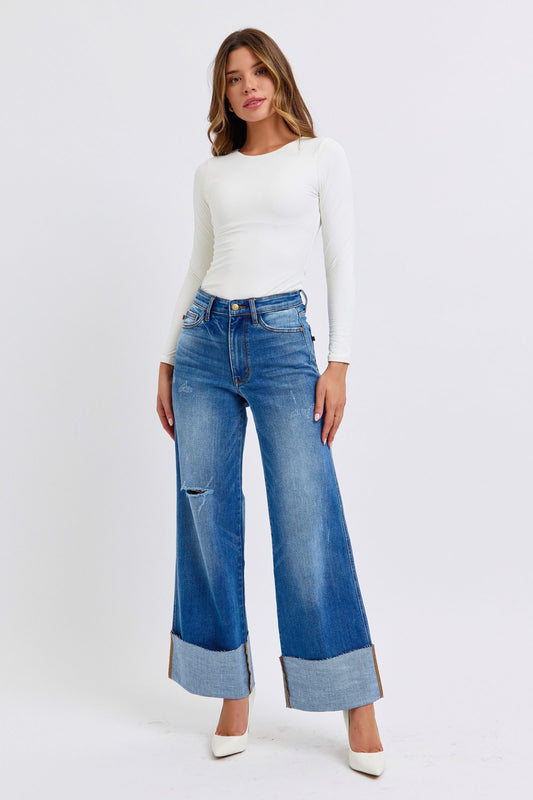 Judy Blue Distressed High Waist Wide Leg Jeans (0-24w)