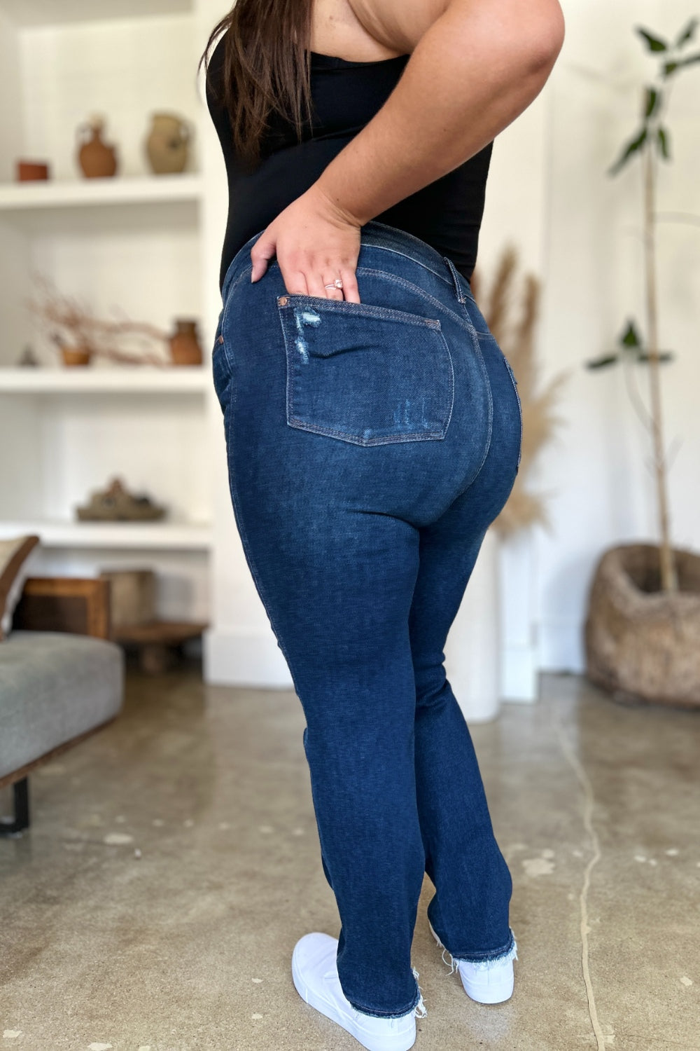 Judy Blue High Waist Rigid Magic Heavy Destroy Straight Jeans (0-24w)