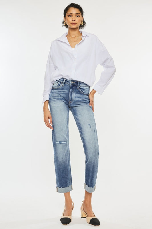 Kancan High Rise Cuffed Straight Jeans (0-15)