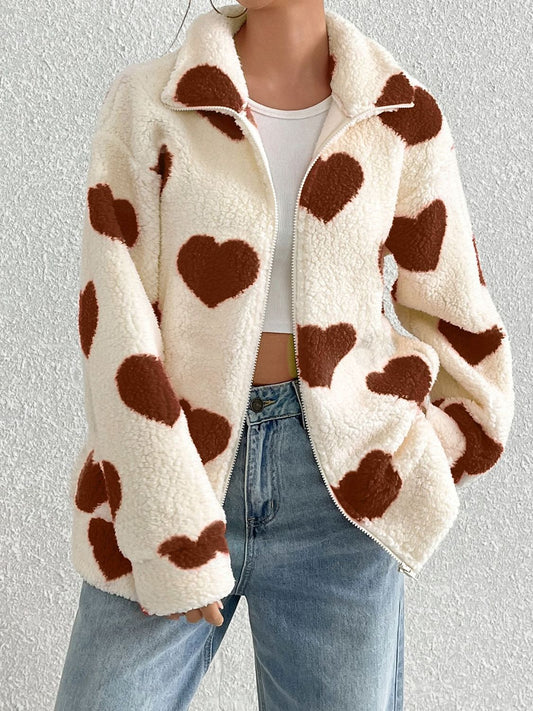 Heart Zip Up Furry Jacket (s-2xl, multiple colors)