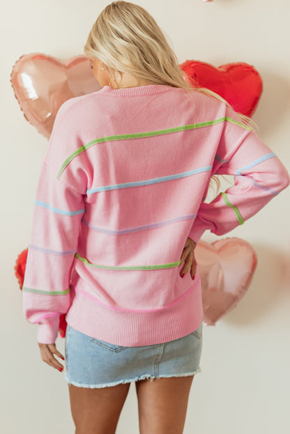 Pink Rainbow Baggy Henley Sweater (s-xl)