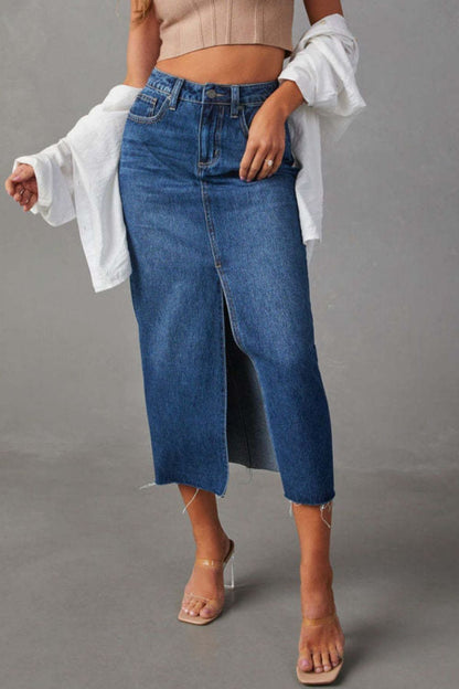 Slit Denim Skirt (s-2xl, multiple washes)