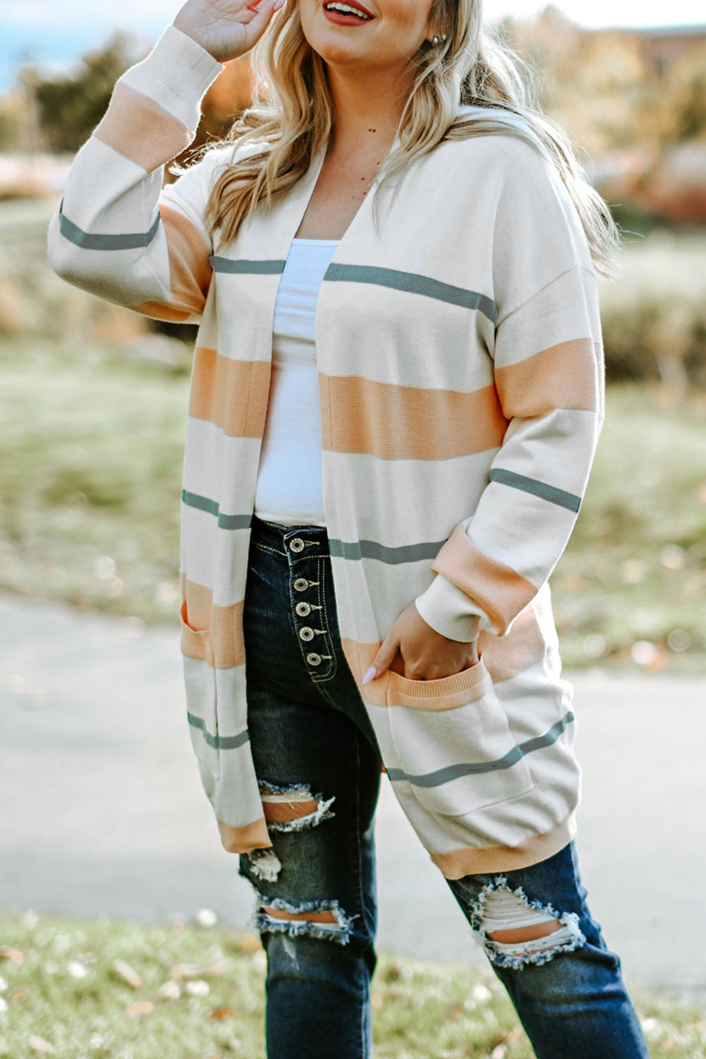 Chloe Striped Open Front Cardigan (plus, 1xl-4xl)