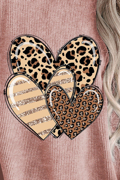 Ribbed Leopard Hearts Sweatshirt (s-2xl)