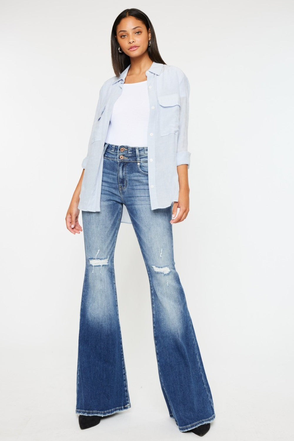 Kancan High Rise Wide Waistband Flare Jeans (1-15)