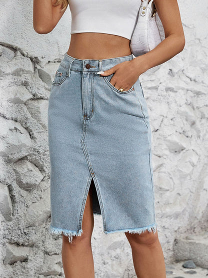 Rhonda Slit Denim Skirt (xs-l, multiple washes)