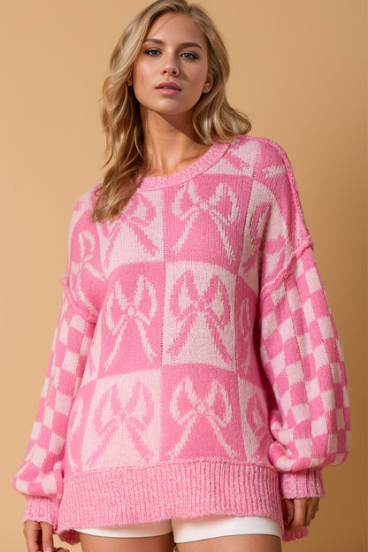 Double Take Checkered Bow Sweater (s-3xl)