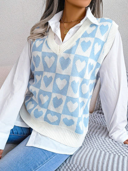 Heart V-Neck Sweater Vest (s-l, multiple colors)