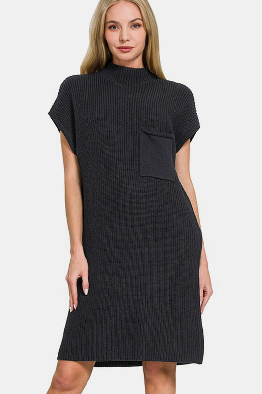 Zenana Mock Neck Short Sleeve Sweater Dress (s-l)