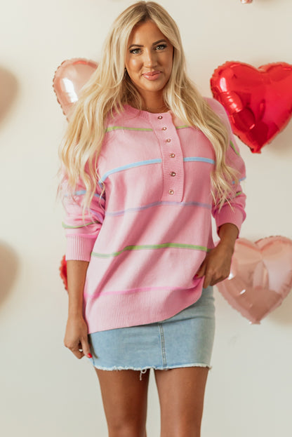 Pink Rainbow Baggy Henley Sweater (s-xl)