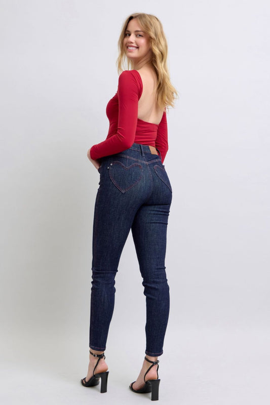 Judy Blue Heart Shaped Back Pockets Skinny Jeans (0-24w)