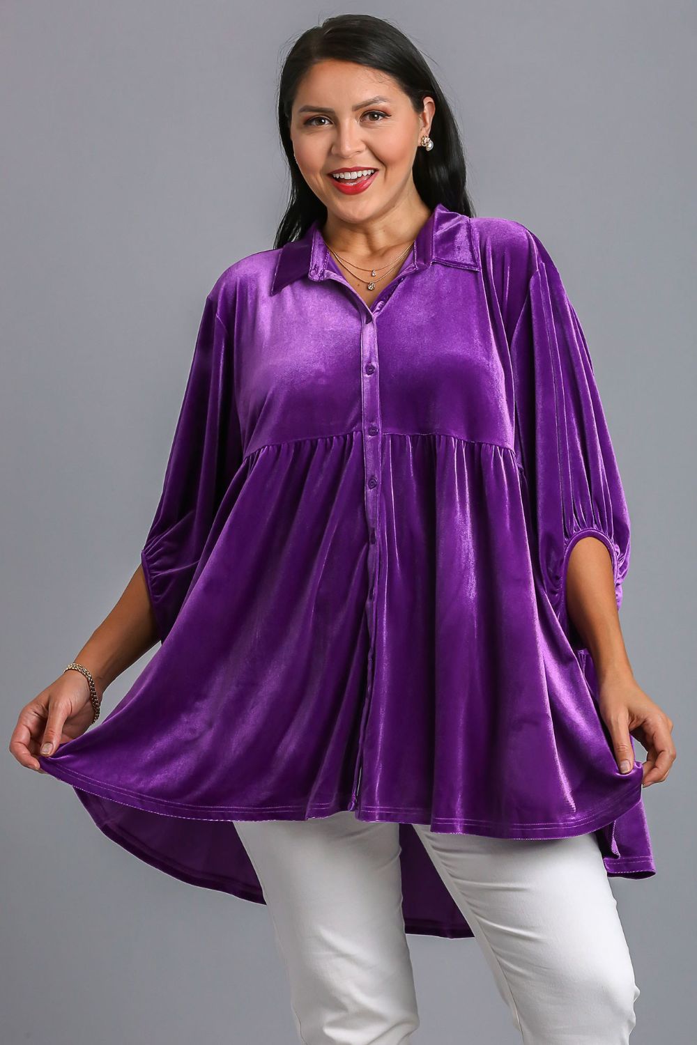 Umgee Tiered Back High Low Shirt (s-2xl)