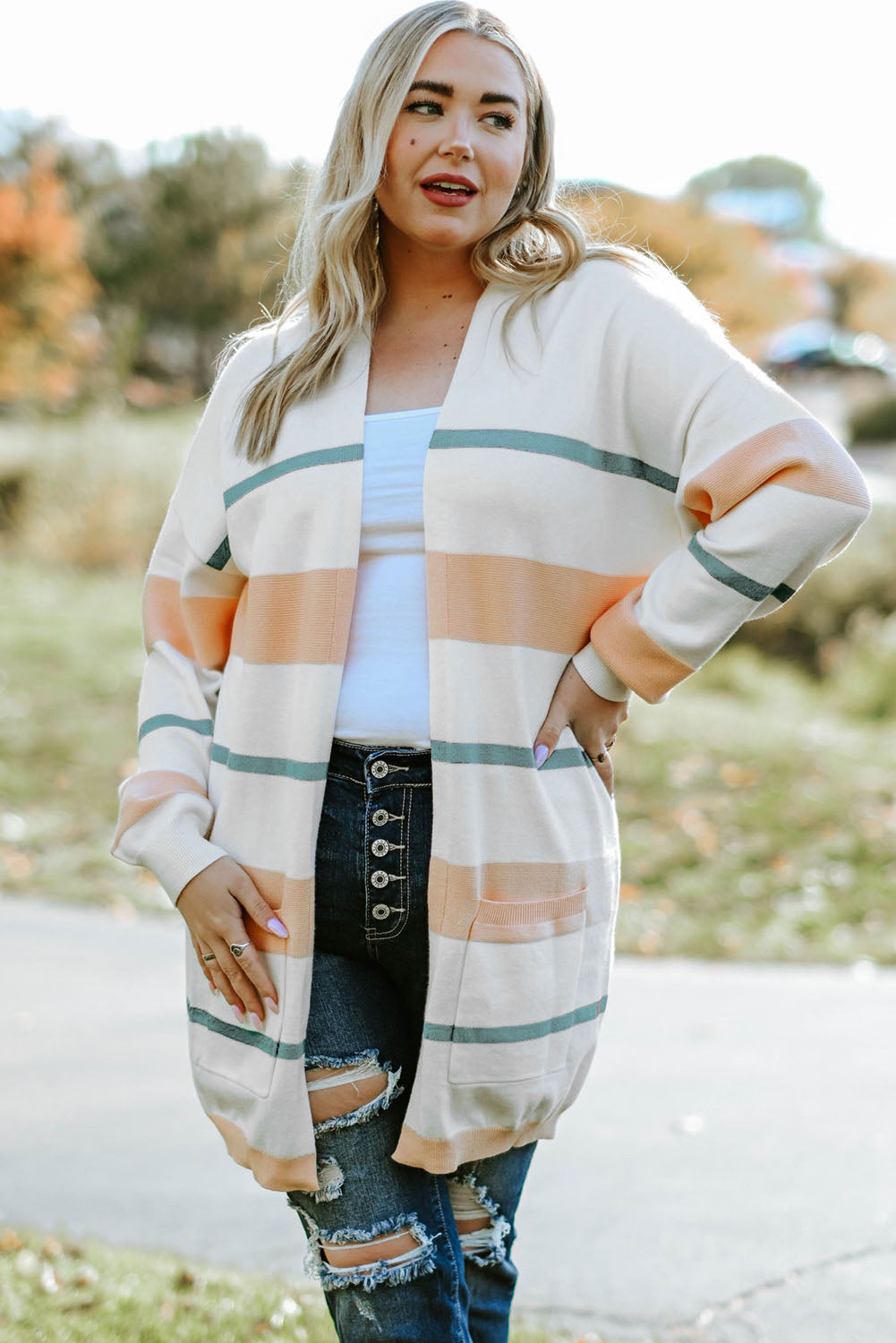 Chloe Striped Open Front Cardigan (plus, 1xl-4xl)