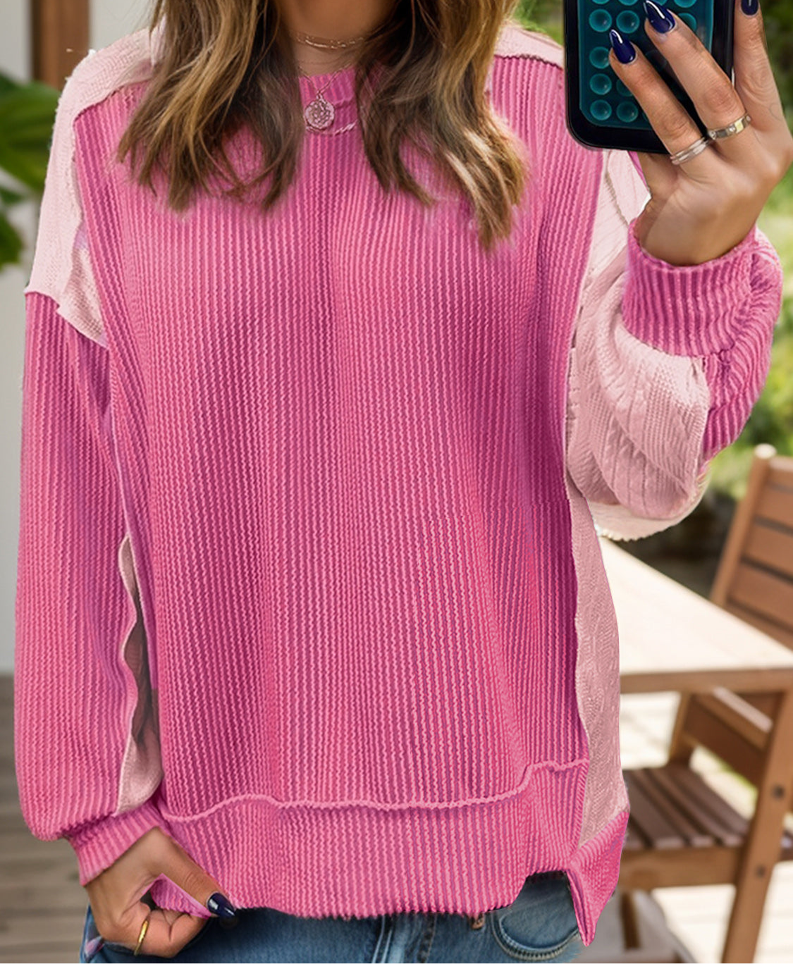 Pretty In Pink Exposed Seam Sweatshirt (s-xl)