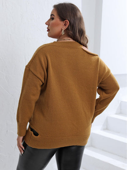 Teff Cutout V-Neck Sweater (plus, 1xl-3xl)