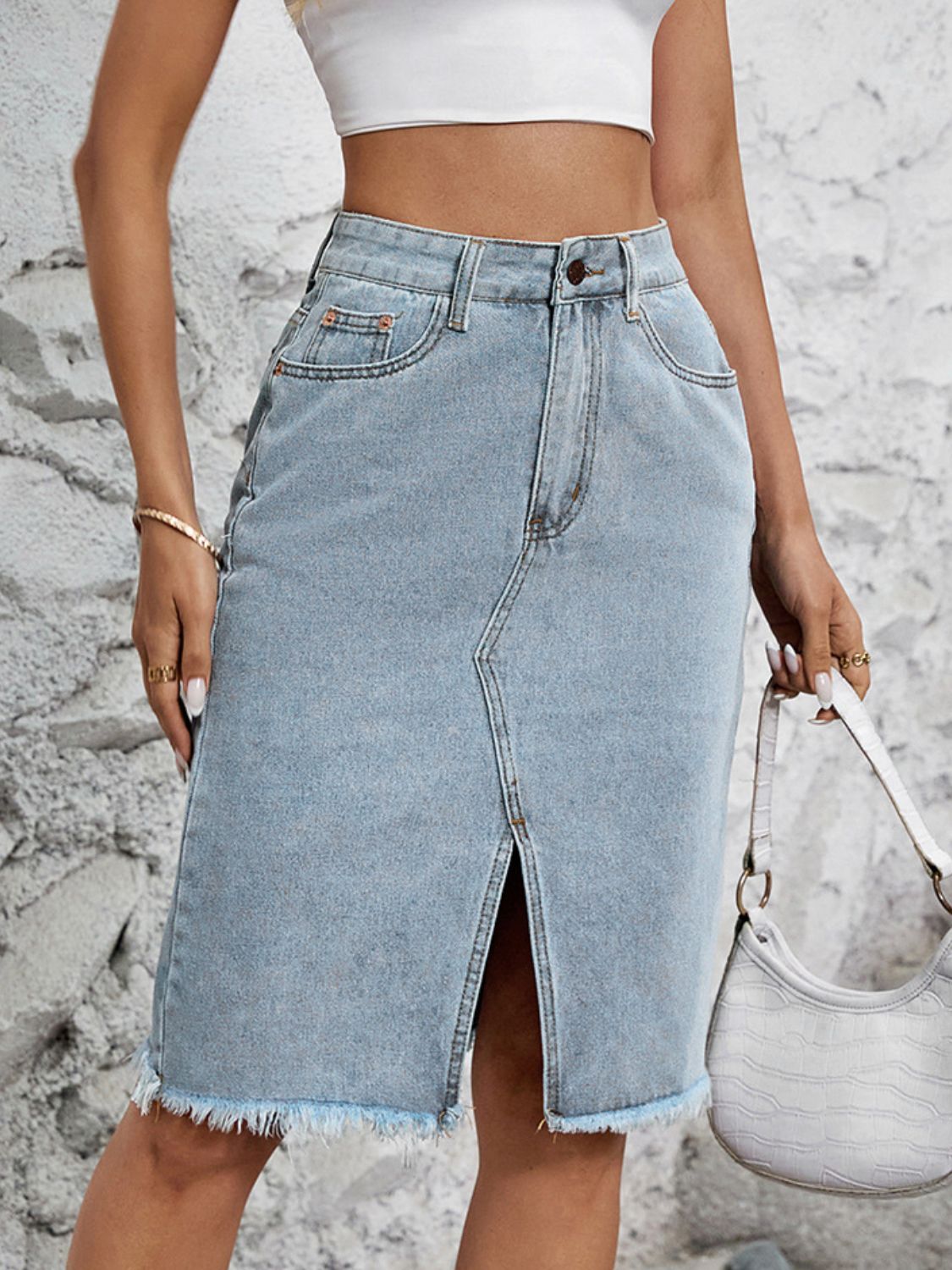 Rhonda Slit Denim Skirt (xs-l, multiple washes)