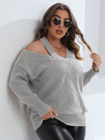 Teff Cutout V-Neck Sweater (plus, 1xl-3xl)