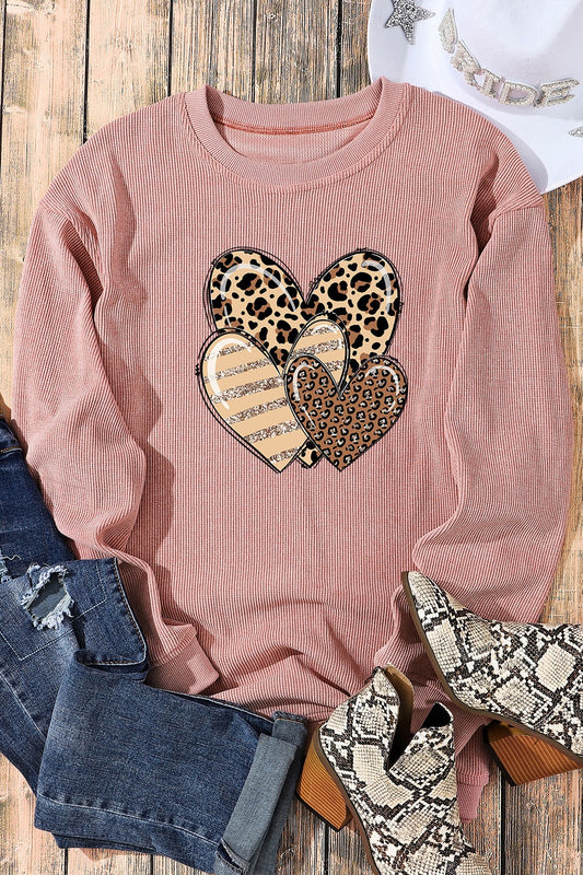 Ribbed Leopard Hearts Sweatshirt (s-2xl)