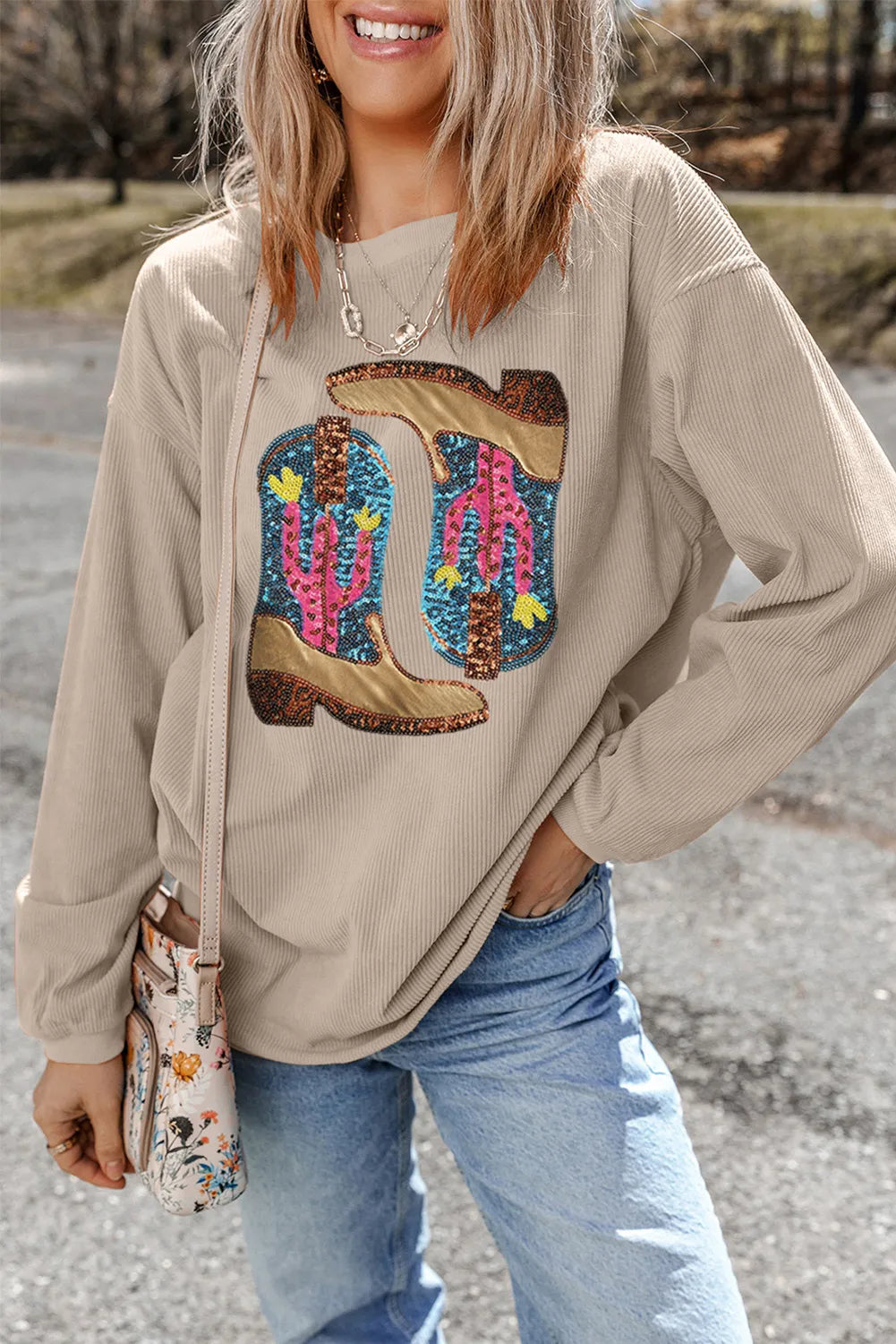 Sequin Boots Sweatshirt (s-3xl)