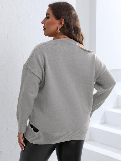 Teff Cutout V-Neck Sweater (plus, 1xl-3xl)