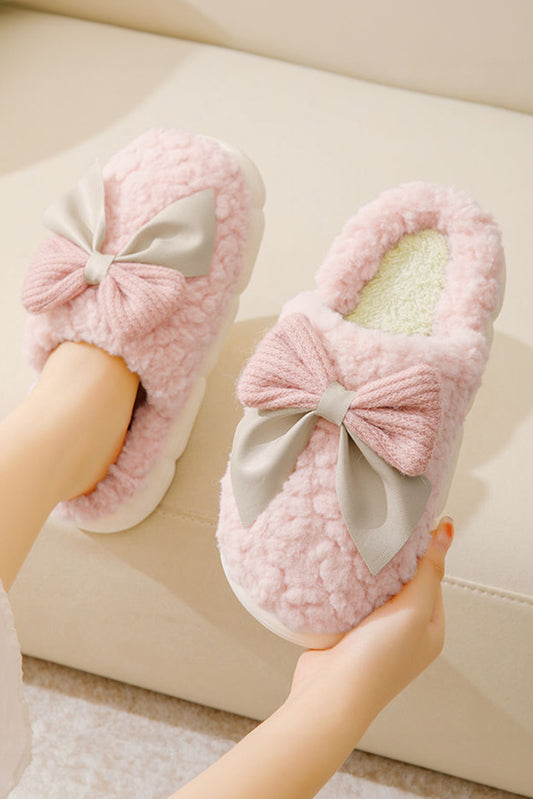 Plush Contrast Bowknot Slippers (multiple colors)