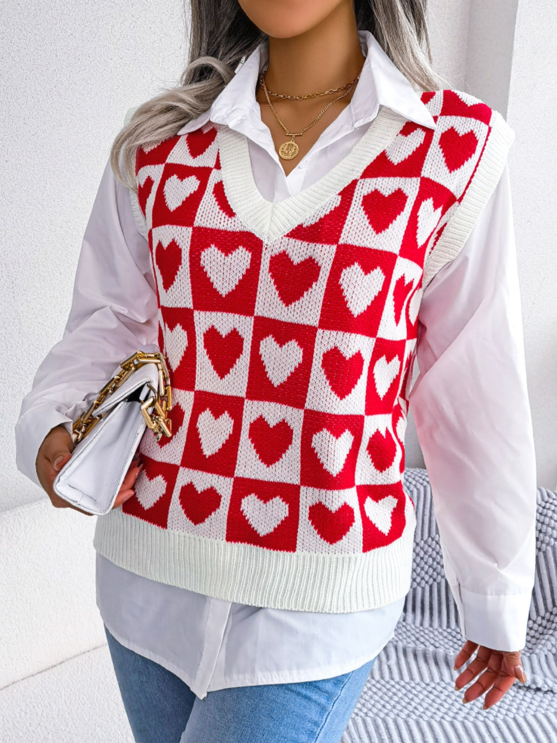 Heart V-Neck Sweater Vest (s-l, multiple colors)