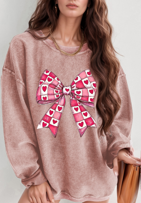 Valentine’s Day Bow Drop Shoulder Sweatshirt (s-2xl)