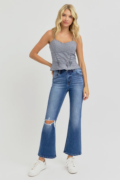 RISEN Distressed High Rise Crop Flare Jeans (0 to plus)