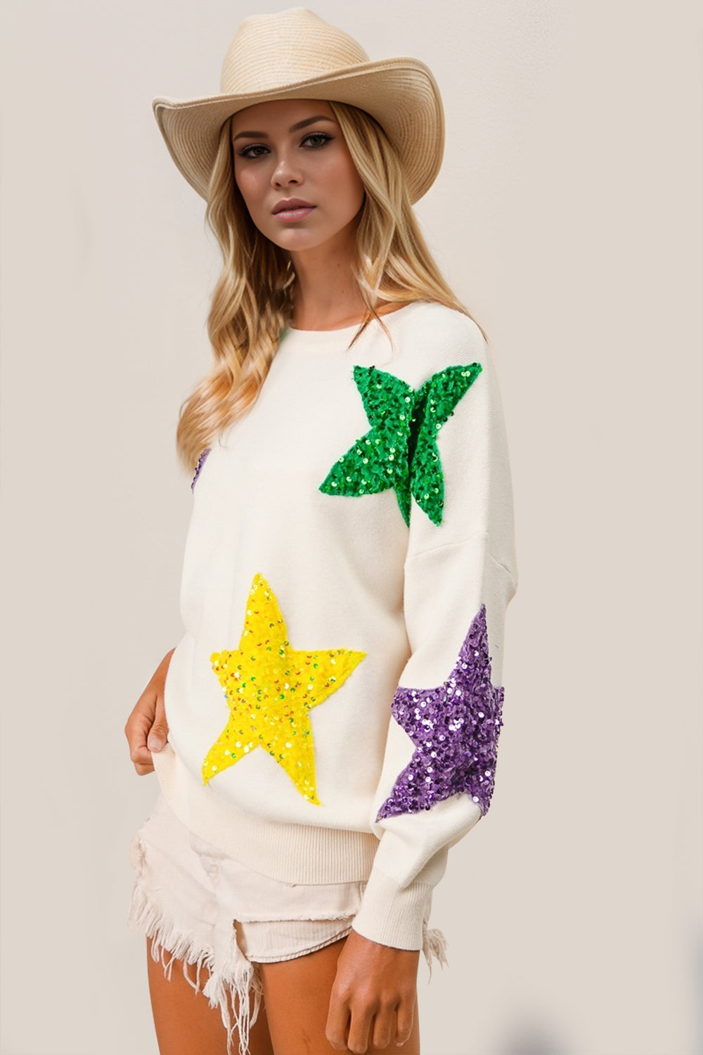 Double Take Sequin Star Sweater (s-xl)