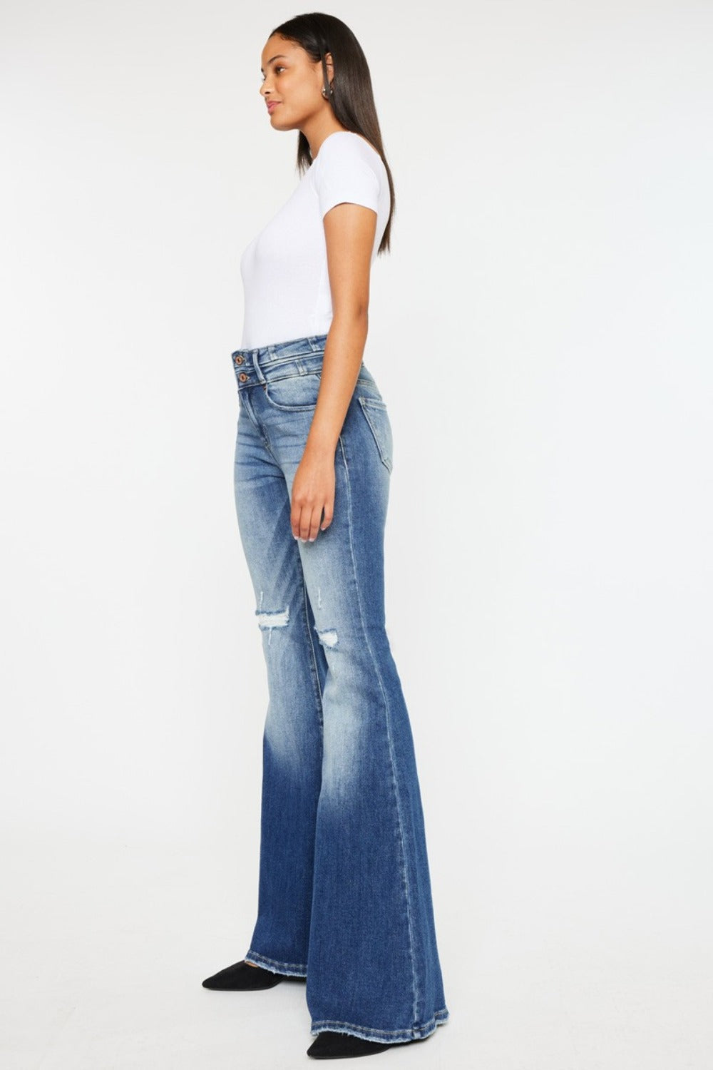 Kancan High Rise Wide Waistband Flare Jeans (1-15)