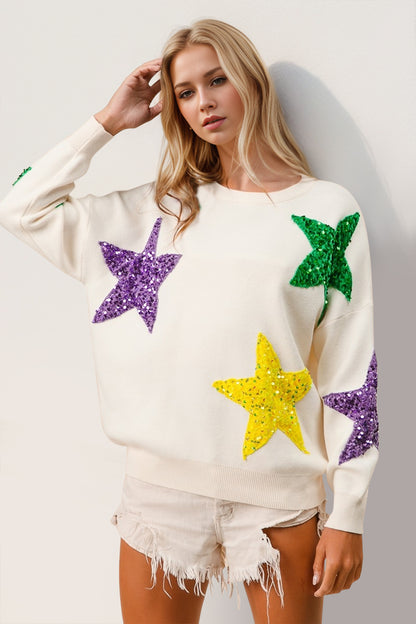 Double Take Sequin Star Sweater (s-xl)