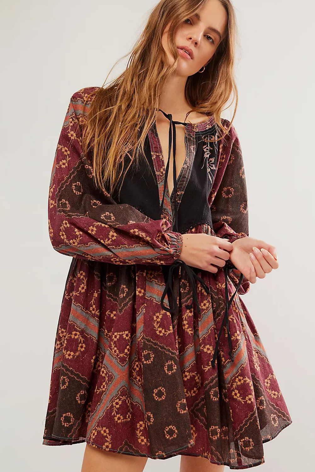 Boho Floral Geometric Tie Dress (s-l)