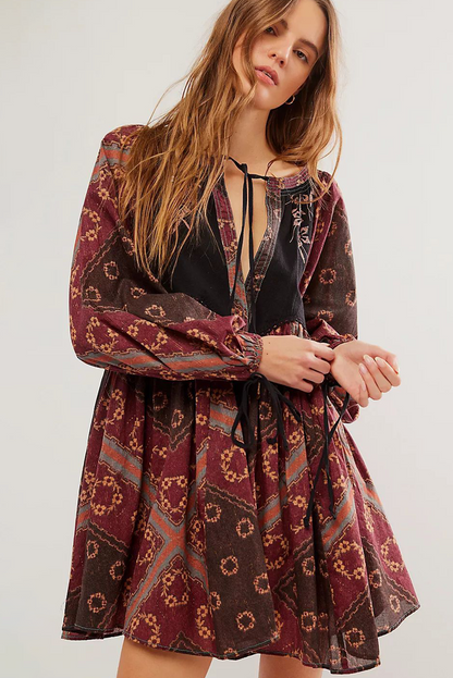 Boho Floral Geometric Tie Dress (s-l)