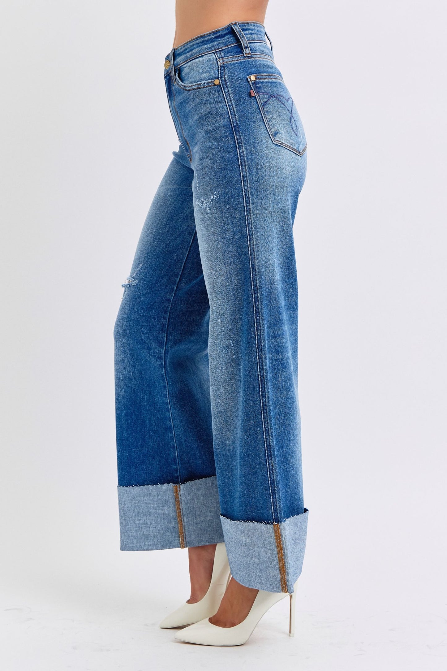 Judy Blue Distressed High Waist Wide Leg Jeans (0-24w)