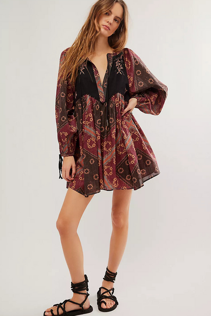 Boho Floral Geometric Tie Dress (s-l)