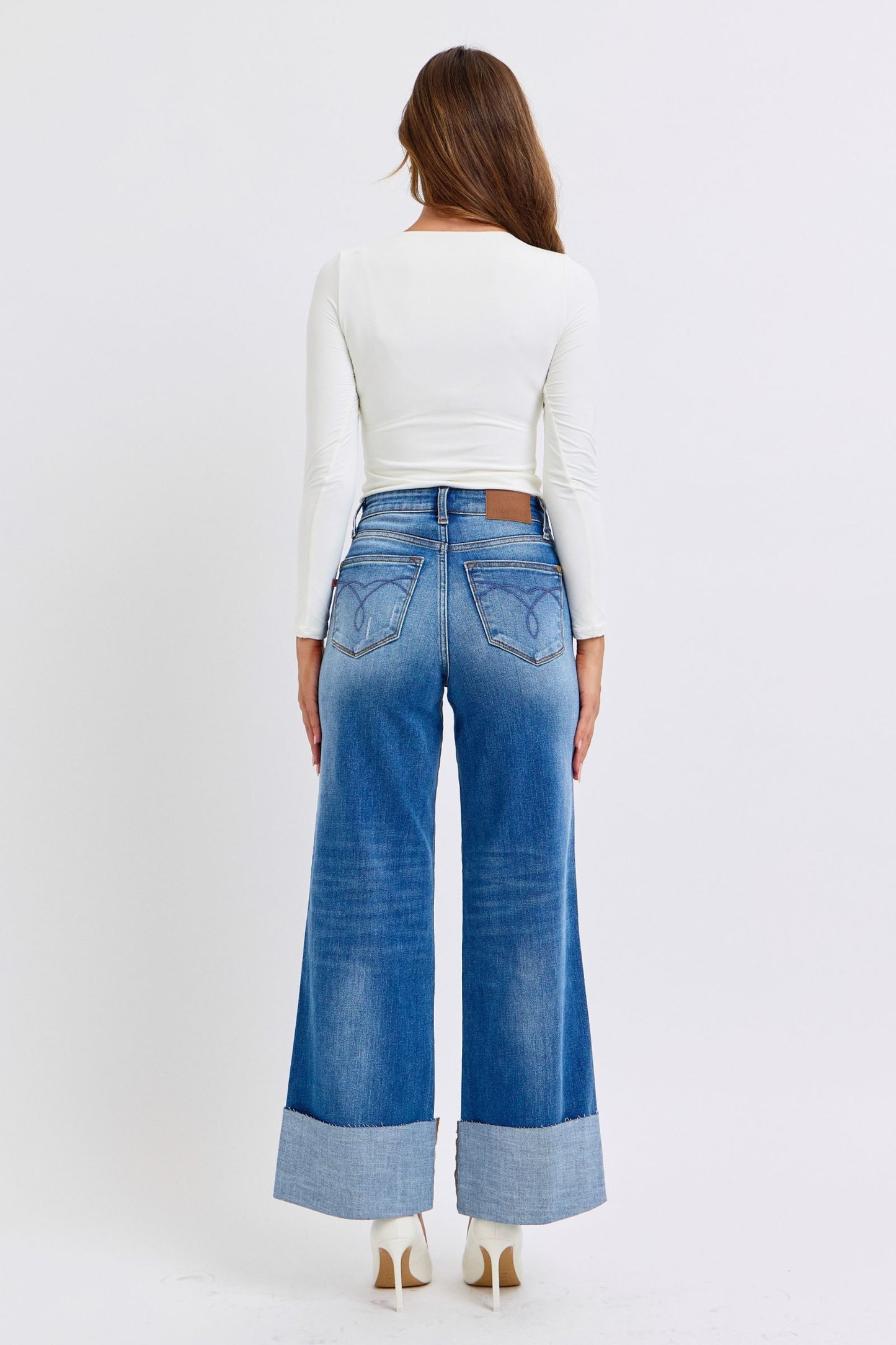 Judy Blue Distressed High Waist Wide Leg Jeans (0-24w)