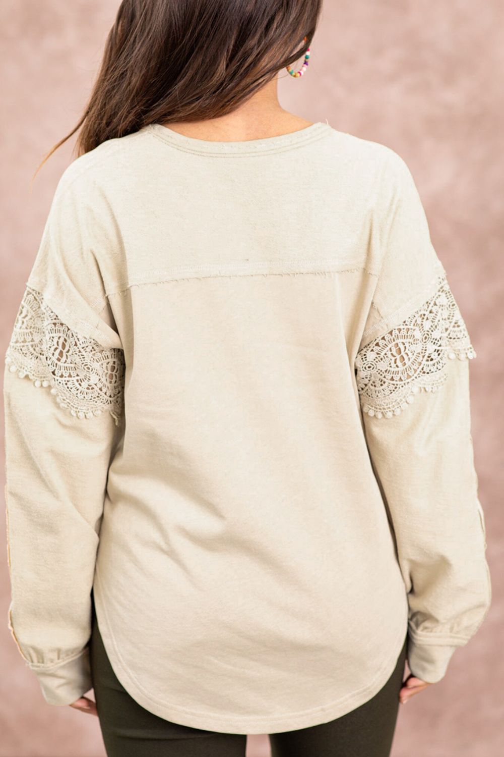 Notched Crochet Long Sleeve Sweatshirt (s-xl)