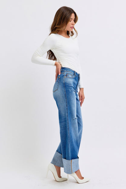 Judy Blue Distressed High Waist Wide Leg Jeans (0-24w)