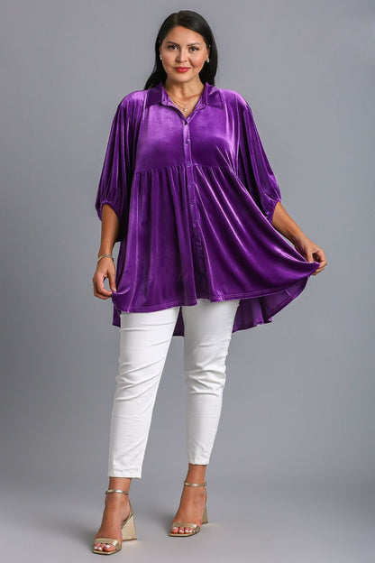 Umgee Tiered Back High Low Shirt (s-2xl)