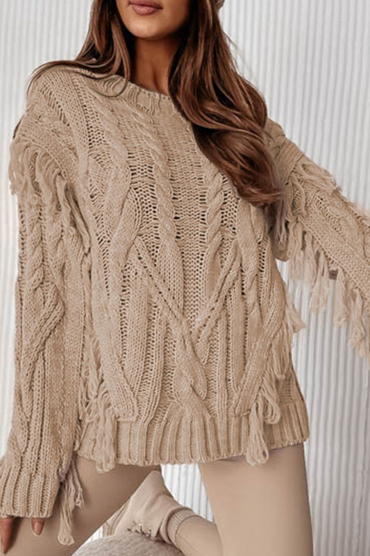 Cable Knit Fringe Sweater (s-xl)