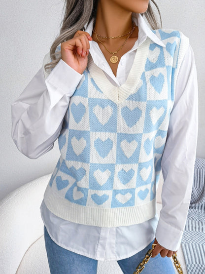 Heart V-Neck Sweater Vest (s-l, multiple colors)